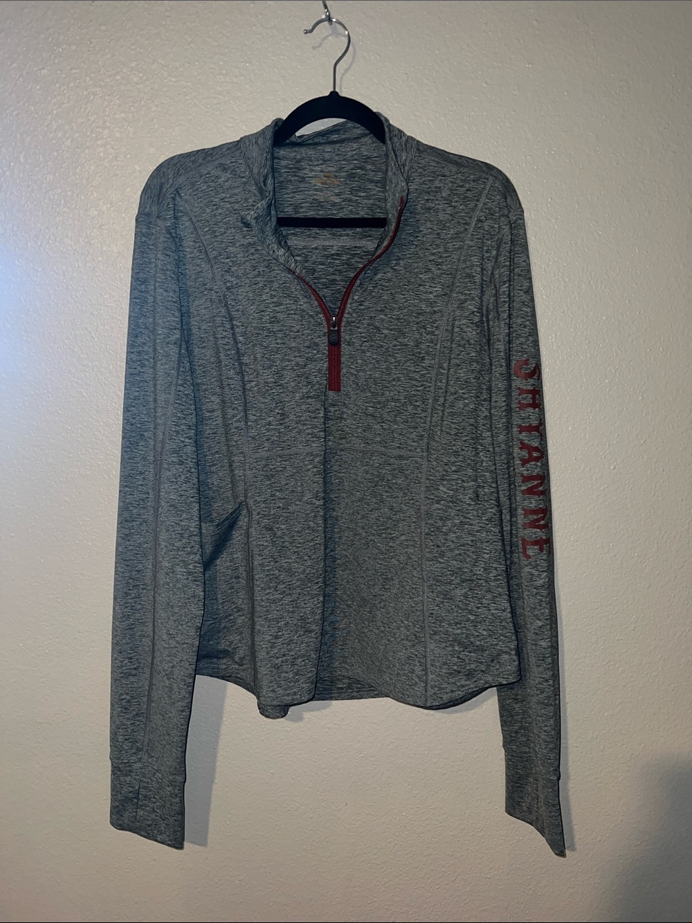 Shyanne Heather Gray Quarter-Zip Pullover with Red Trim